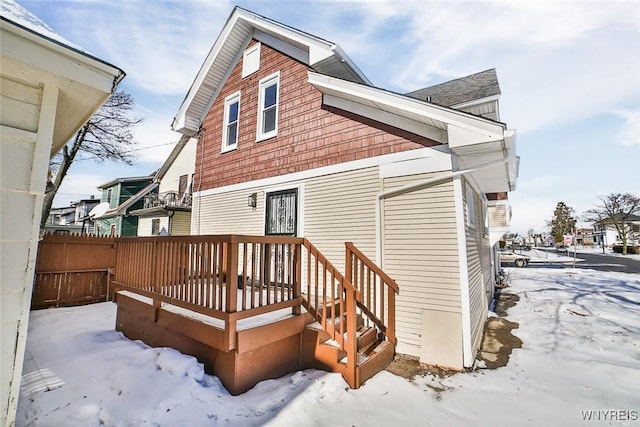 view of snow covered property