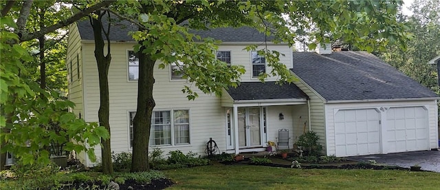 view of front of house with a garage and a front yard