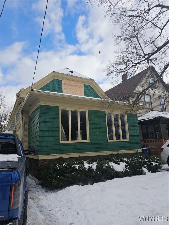 view of snow covered exterior