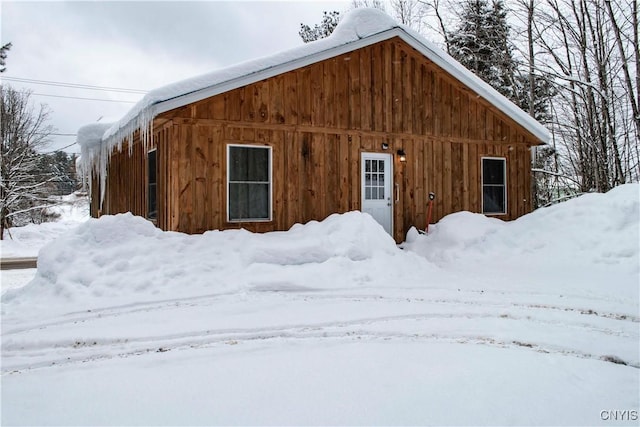 view of snow covered property