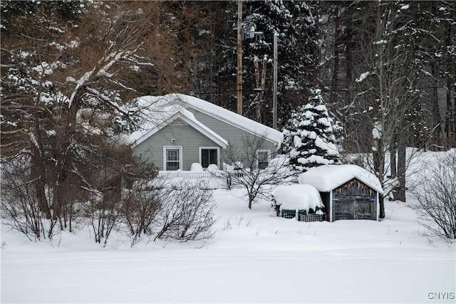 view of snow covered exterior