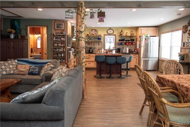 living room with light hardwood / wood-style flooring