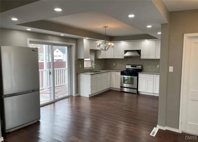 807 Utica Rd, Utica, NY 13502 - kitchen featuring white cabinetry, sink, dark wood-type flooring, and appliances with stainless steel finishes