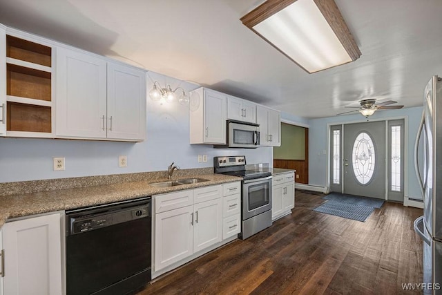 2202 River Rd, Wheatfield, NY 14304 - kitchen with stainless steel appliances, a sink, and white cabinetry