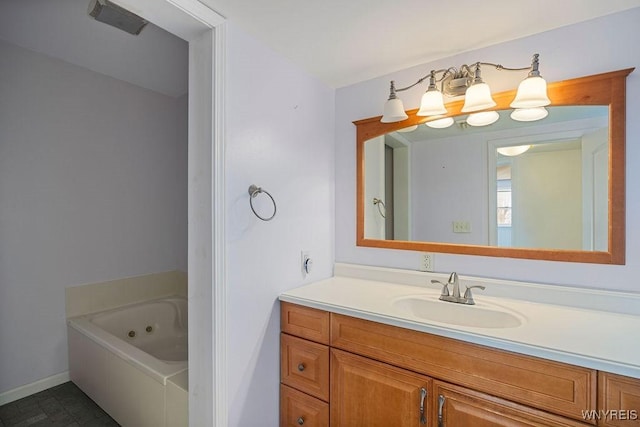 2202 River Rd, Wheatfield, NY 14304 - bathroom with vanity, a whirlpool tub, and baseboards