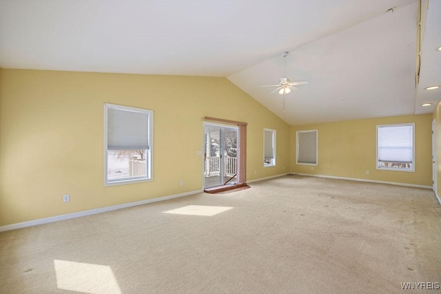 2202 River Rd, Wheatfield, NY 14304 - unfurnished living room featuring lofted ceiling, carpet floors, plenty of natural light, and ceiling fan