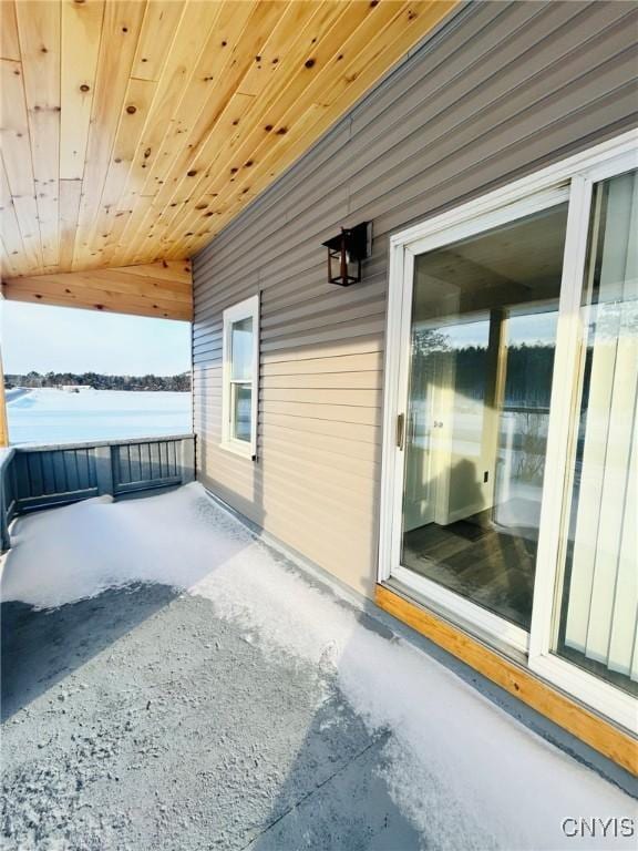 view of patio featuring a water view