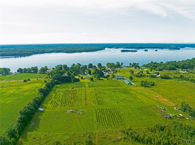 aerial view with a water view and a rural view