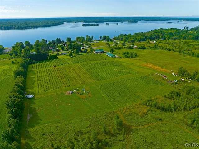 aerial view with a water view and a rural view