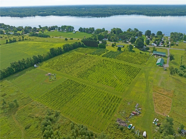 aerial view featuring a water view and a rural view