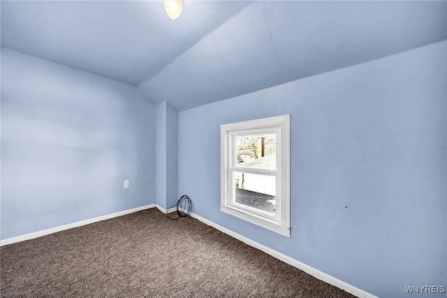 additional living space featuring vaulted ceiling and carpet floors