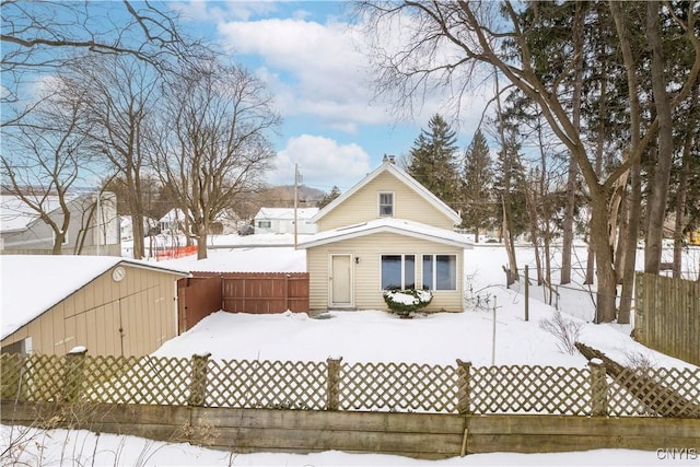 view of snow covered property