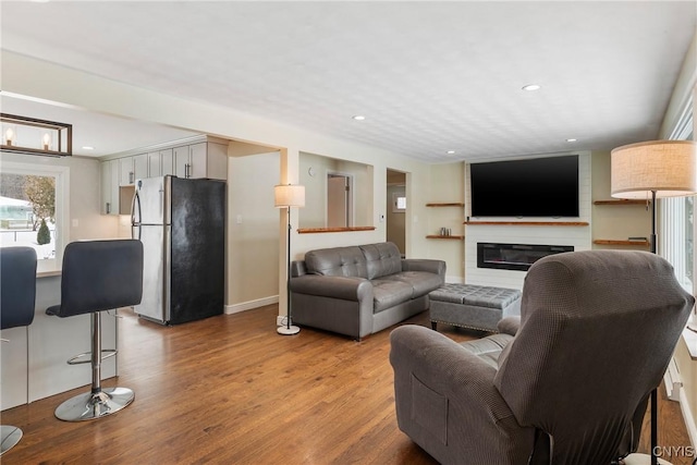 living room with light hardwood / wood-style flooring