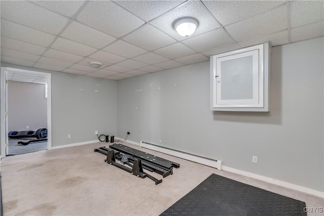 11190 US Route 11, Adams, NY 13605 - workout room featuring a drop ceiling, carpet, and baseboard heating