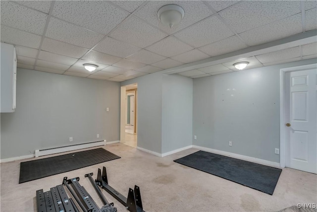 11190 US Route 11, Adams, NY 13605 - workout room with light carpet, a baseboard heating unit, and a paneled ceiling