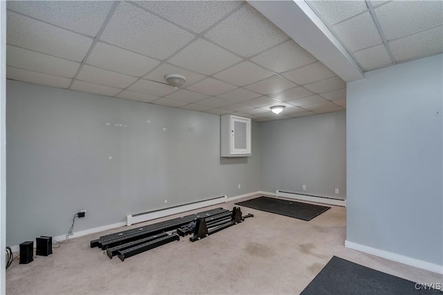 11190 US Route 11, Adams, NY 13605 - workout room with a paneled ceiling, light carpet, and baseboard heating