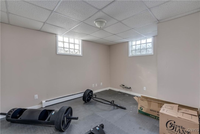 11190 US Route 11, Adams, NY 13605 - workout room featuring a drop ceiling and a baseboard radiator