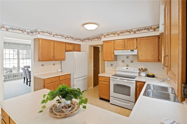 kitchen with sink and white appliances