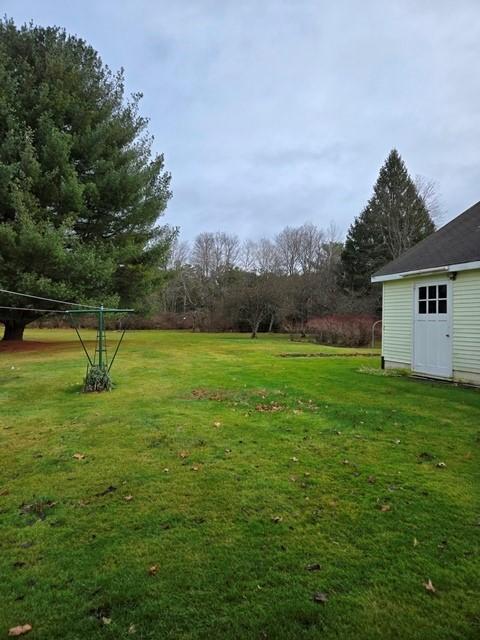 view of yard featuring a shed