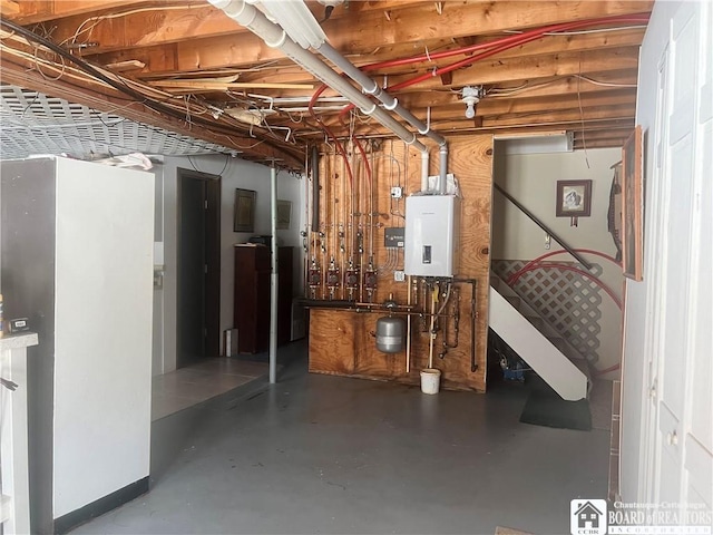 basement with tankless water heater