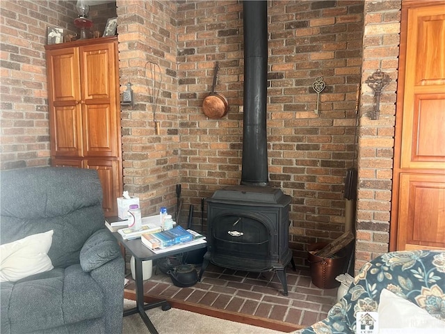 room details featuring a wood stove