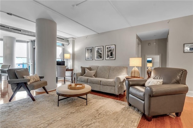 living room with hardwood / wood-style floors