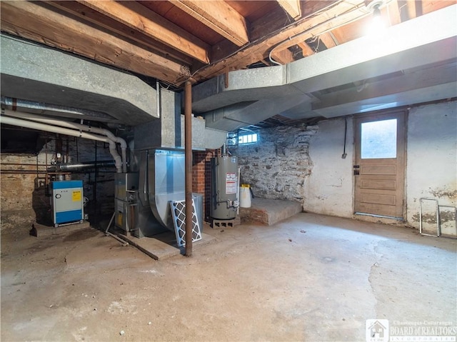 basement featuring gas water heater