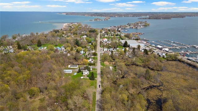 drone / aerial view featuring a water view