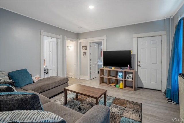 living room with light hardwood / wood-style flooring