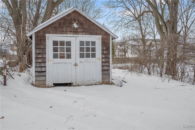 view of snow covered structure