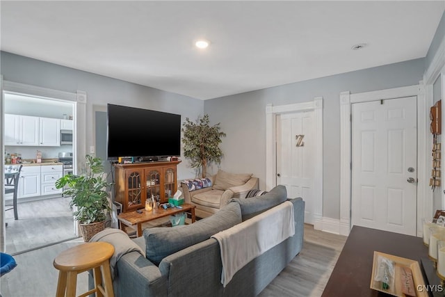 living room with hardwood / wood-style floors