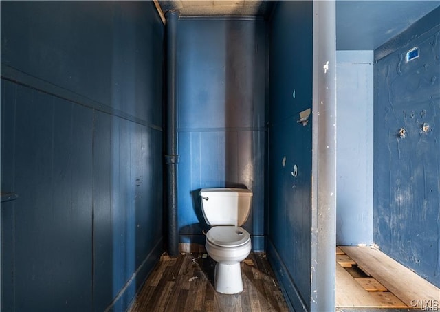 bathroom with wood-type flooring and toilet