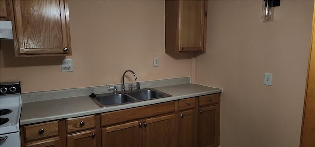 kitchen featuring stove, sink, and range hood