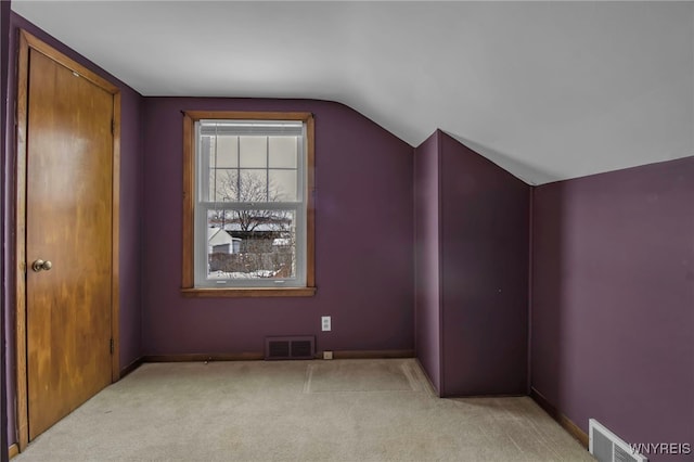 additional living space featuring light carpet and lofted ceiling