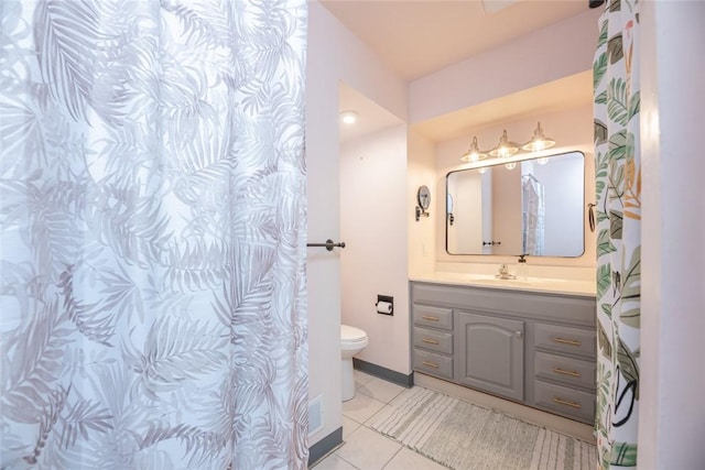 bathroom with tile patterned floors, toilet, and vanity