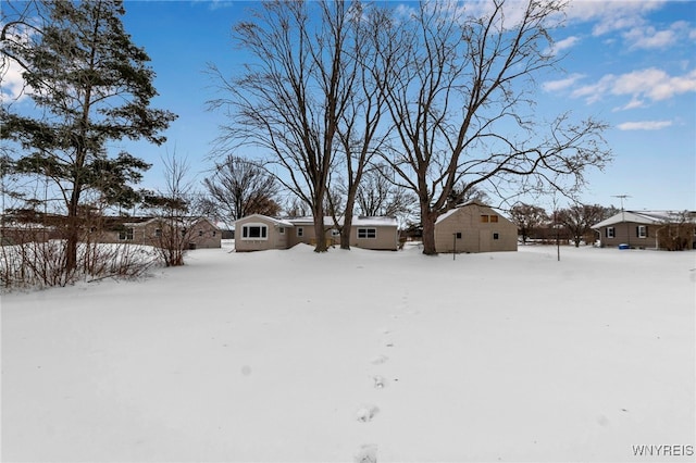 view of yard layered in snow