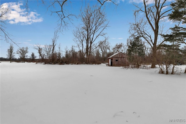 view of yard layered in snow