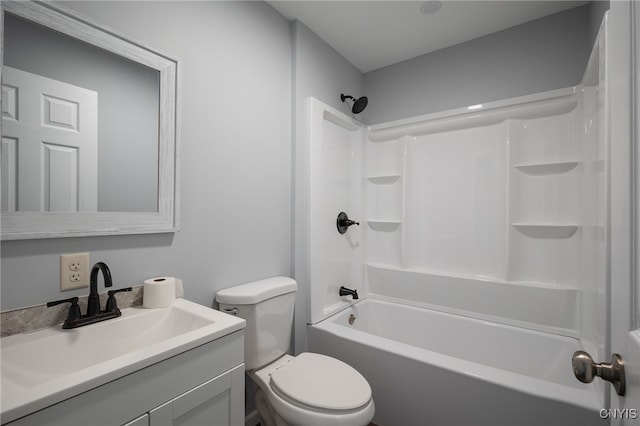 full bathroom featuring vanity, toilet, and shower / washtub combination