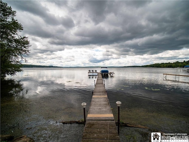 view of dock featuring a water view