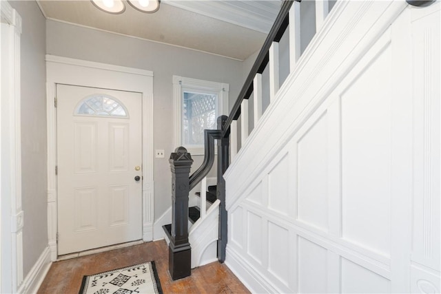 foyer featuring dark hardwood / wood-style floors