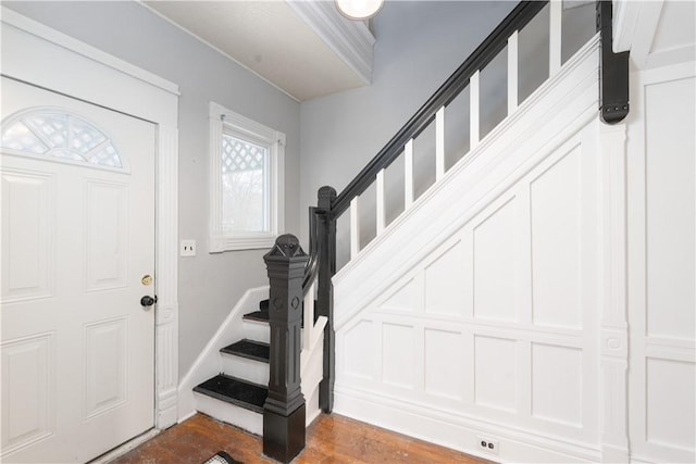 entrance foyer with dark wood-type flooring