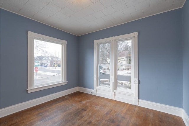 unfurnished room with dark wood-type flooring and plenty of natural light