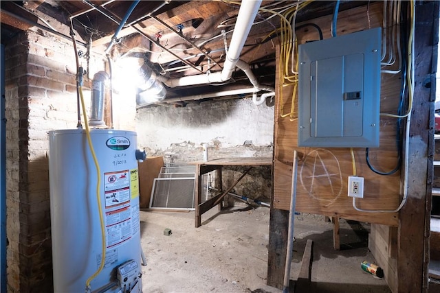 utility room with electric panel and gas water heater