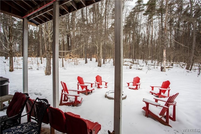 view of snow covered patio