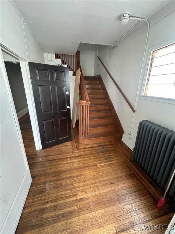 interior space featuring wood-type flooring and radiator