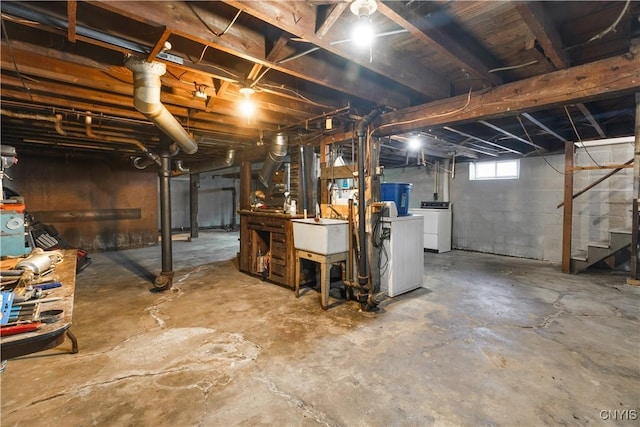 1407 Downer Ave, Utica, NY 13502 - basement featuring independent washer and dryer and stairway