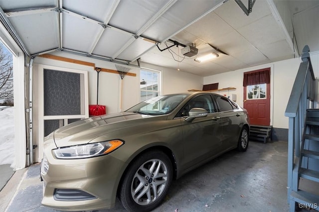 garage with a garage door opener