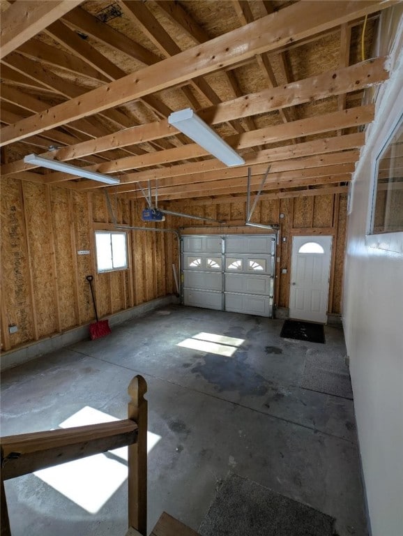 garage with a garage door opener