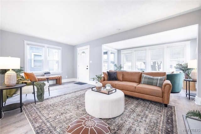 living room featuring light wood-type flooring