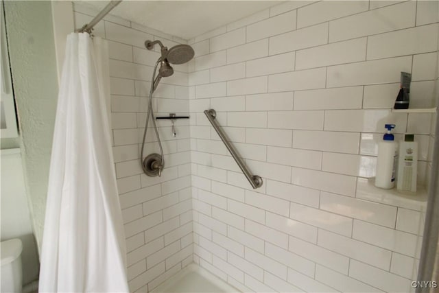 bathroom with a shower with curtain